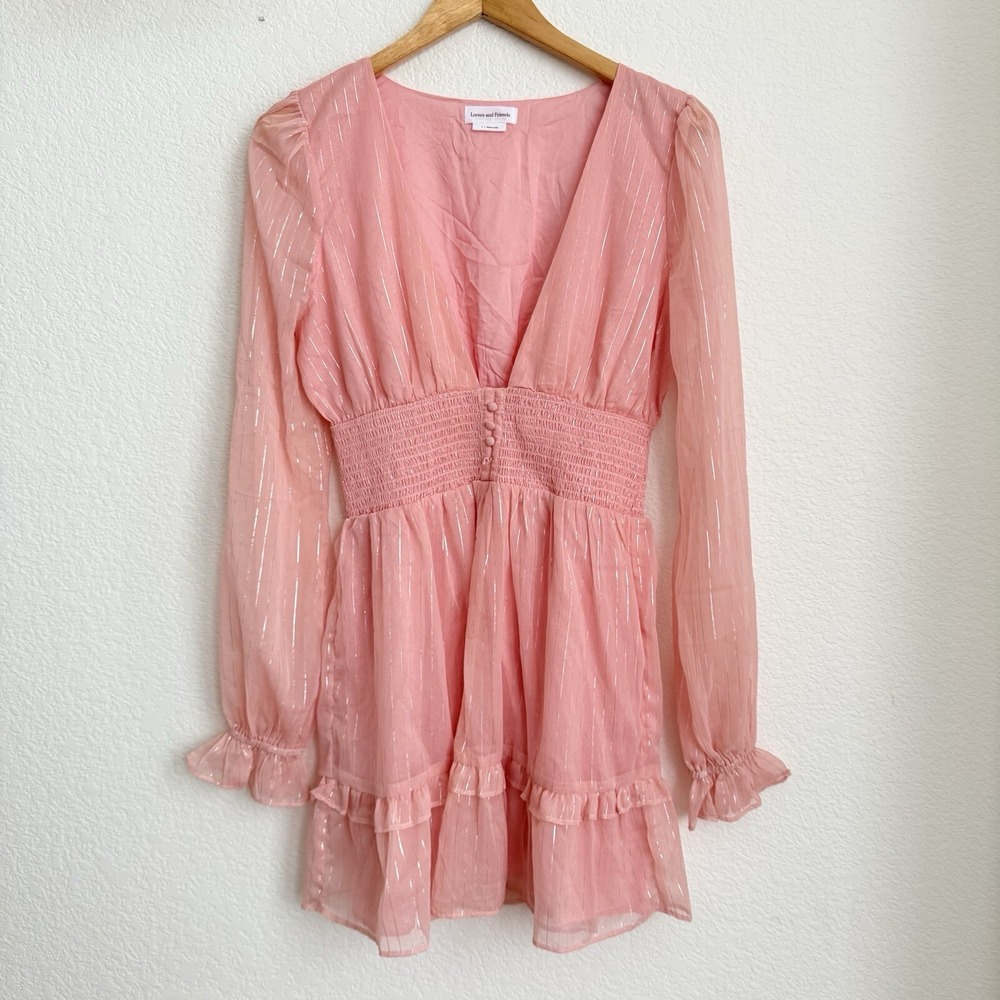 Reformation Revolve Pink Lovers & Friends Arline Smocked Mini Chiffon Dress Sz S
